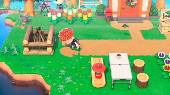 Le personnage du joueur traçant un chemin dans Animal Crossing: New Horizons.