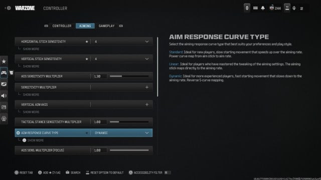 Types de courbes de réponse de visée dans MW3 et Warzone