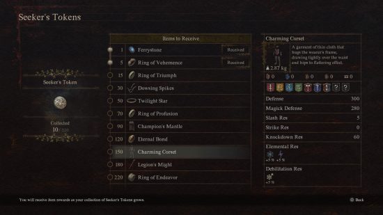 une liste de récompenses de jetons de chercheurs dans Dragons Dogma 2