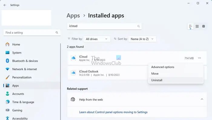 Désinstaller l'application iCloud Windows