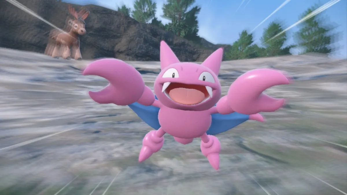 Pokemon Scarlet and Violet screenshot of Gligar initiating battle