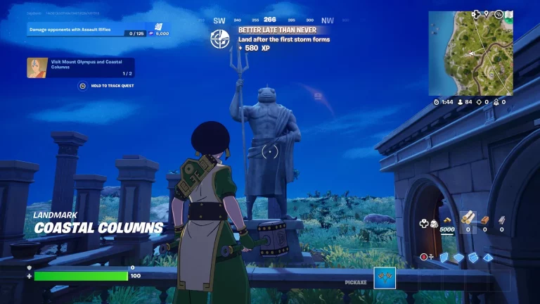 Toph in front of a statue of Poseidon in Fortnite.