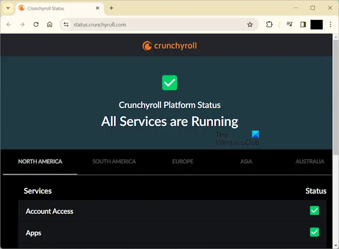 État du serveur Crunchyroll