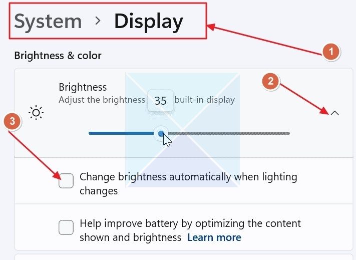 Désactiver la luminosité adaptative sous Windows