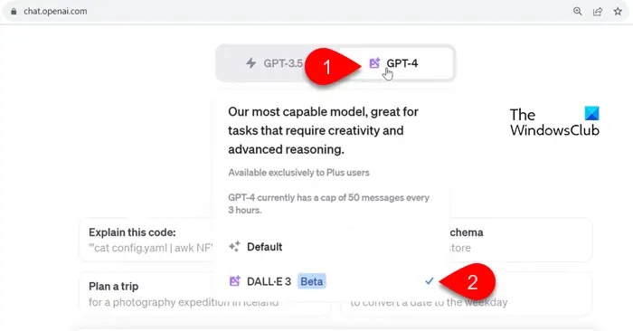 Sélection de DALL-E 3 dans GPT-4