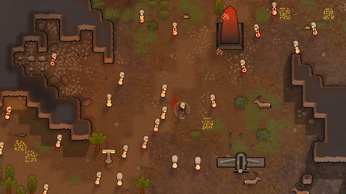 Un obélisque dans l'extension Anomaly de RimWorld s'est retourné contre lui, créant des dizaines de clones d'un colon, qui tente de les combattre en vain.