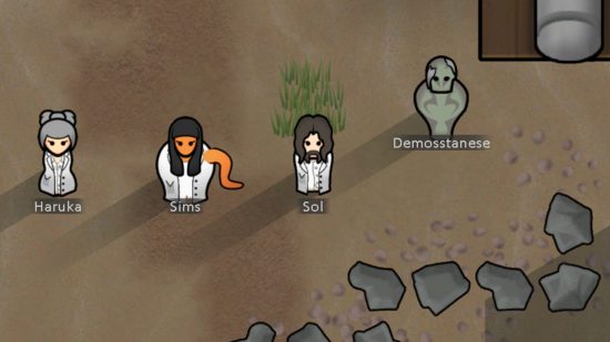 Curseurs d'horreur Rimworld Anomaly - Quatre personnages dans la nouvelle extension du jeu de gestion de colonie bien-aimé.