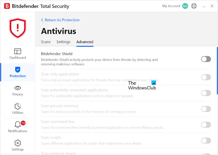 Désactiver l'antivirus Bitdefender