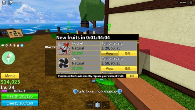 Fruits Rocket et Spin dans Blox Fruits