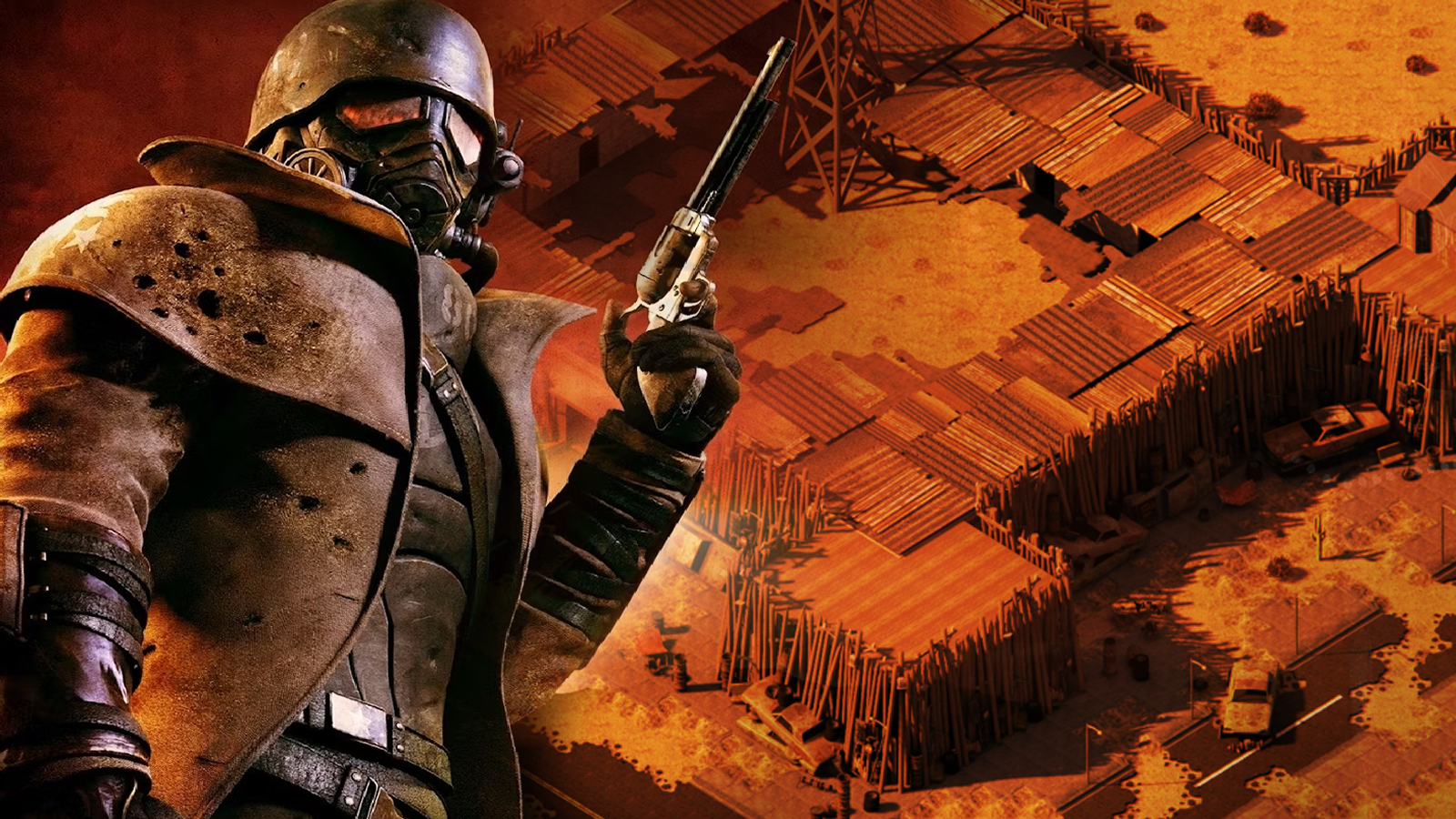 Fallout: New Vegas key art combined with a Van Buren screenshot