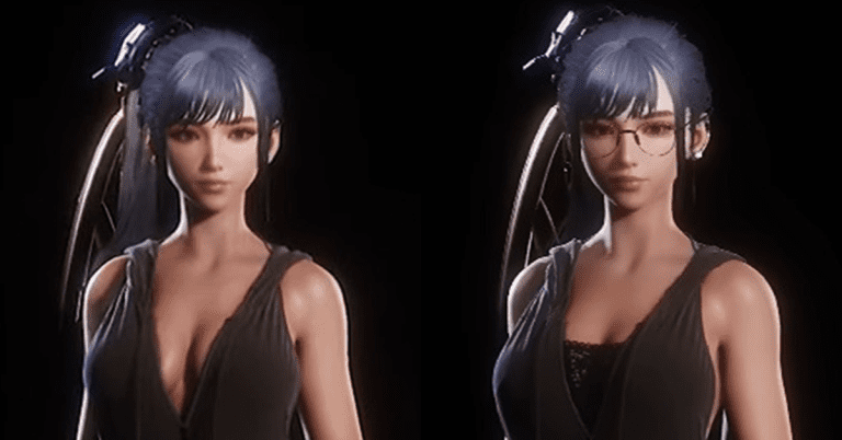 A comparison of Eve's pre- and post-patch Honey Rabbit outfits in Stellar Blade (2024), Shift Up