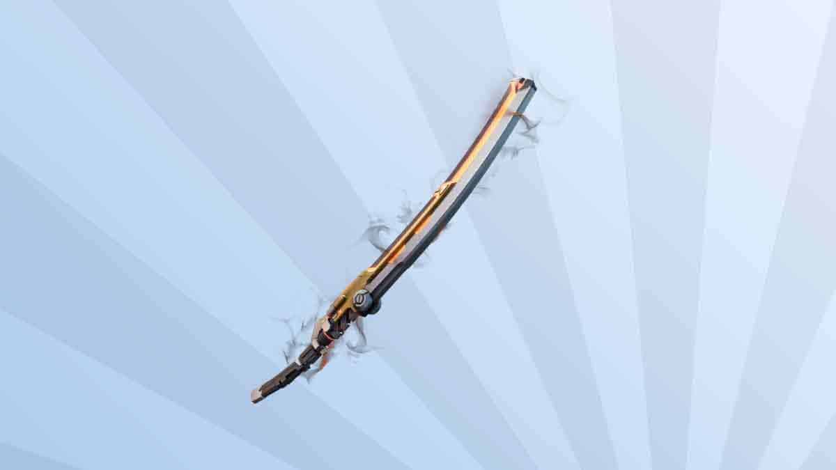 Meilleures armes de mêlée de Fortnite : La lame vampirique de Thorne de Fortnite sur fond de rayons bleus.