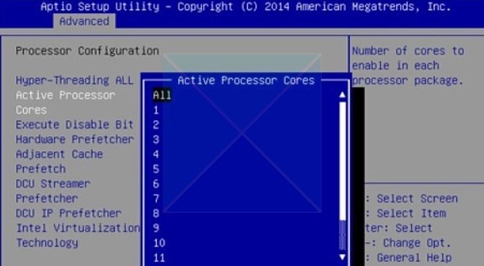 Hyperthreading Choisissez les cœurs actifs