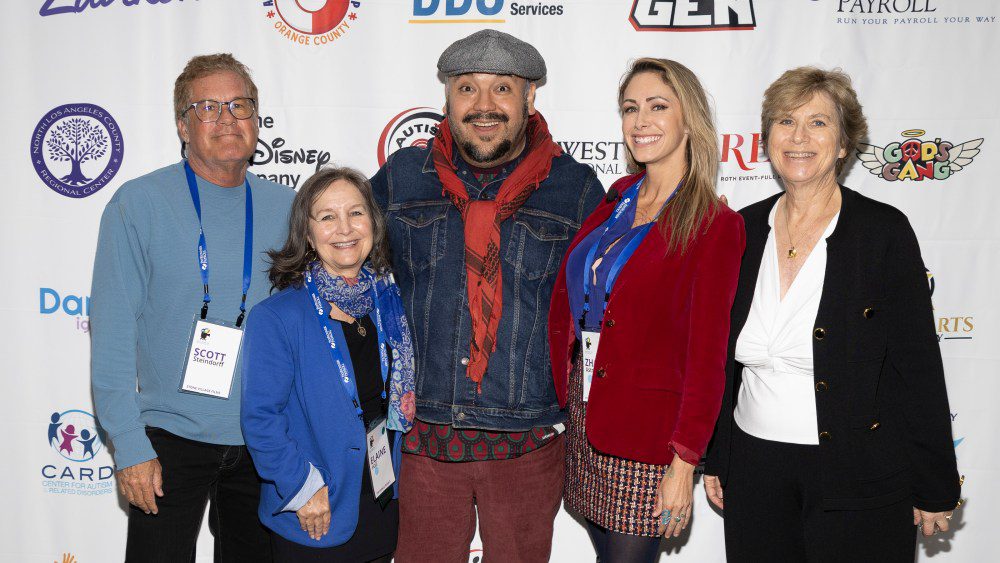 LOS ANGELES, CALIFORNIA - APRIL 05: (L-R) Scott Steindorff, Elaine Hall, Jorge Gutierrez, Zhara Astra and Judi Uttal attends the First Annual Autism In Entertainment Conference at the Skirball Cultural Center on April 05, 2024 in Los Angeles, California. (Photo by Corine Solberg/Getty Images)