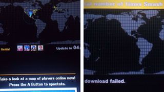 Une comparaison de la carte du joueur en ligne pour Super Smash Bros. pour Nintendo 3DS le jour de l'arrêt du serveur VS deux jours plus tard.
