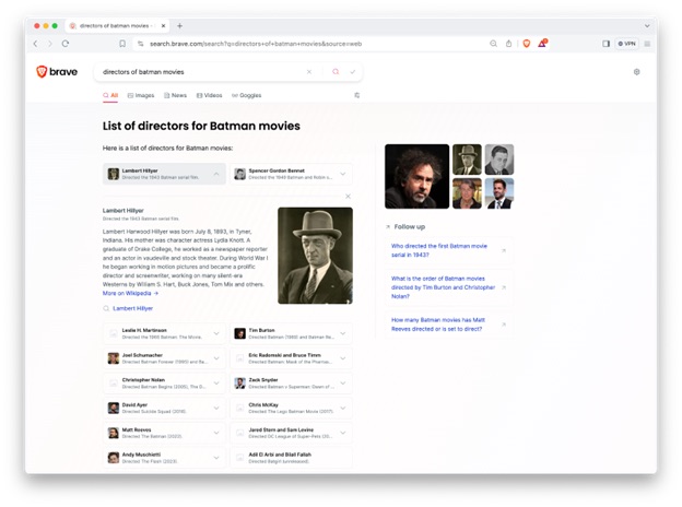 Brave Answer avec la liste AI des réalisateurs de Batman