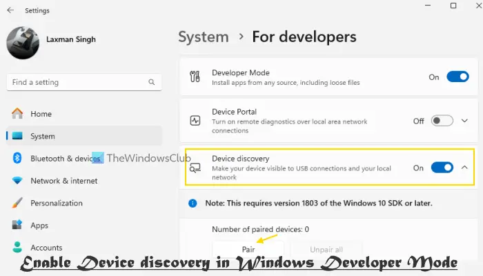 Comment activer la découverte de périphériques en mode développeur Windows 11