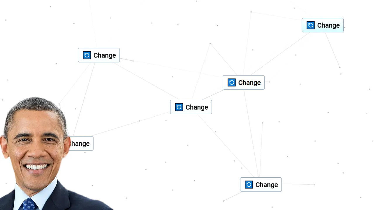 Barack Obama against a background in Infinite Craft with "change" written in boxes.