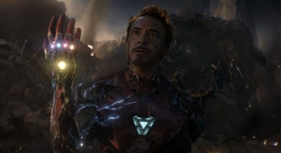 Robert Downey Jr. as Iron Man at the end of Avengers: Endgame