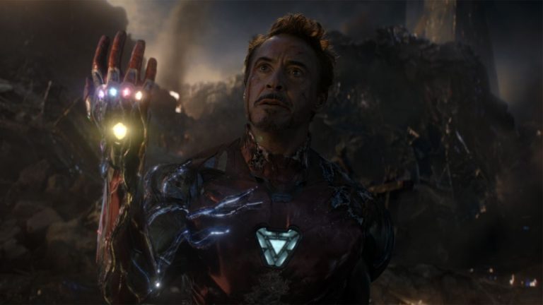 Robert Downey Jr. as Iron Man at the end of Avengers: Endgame