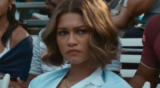 Zendaya in the trailer for Challengers watching a tennis match.