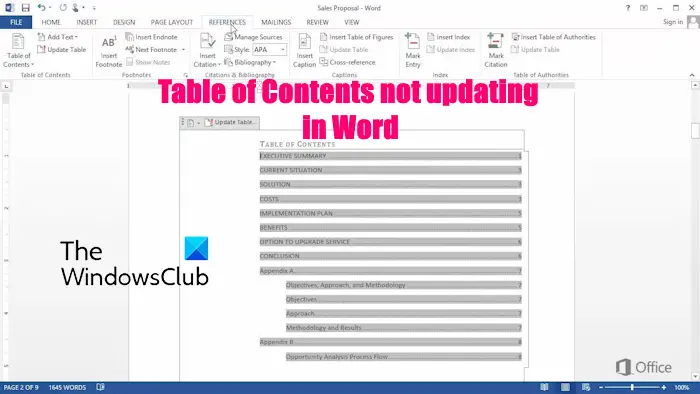 La table des matières Word ne se met pas à jour [Fix]