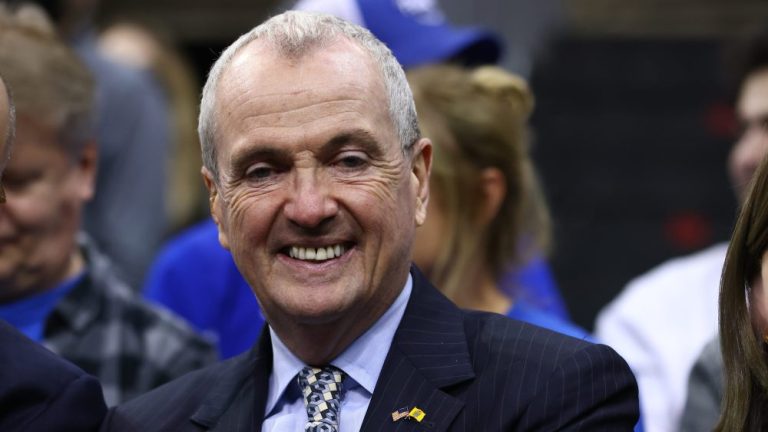 NEWARK, NJ - MARCH 02: New Jersey Gov. Phil Murphy attends a game between the Georgetown Hoyas and Seton Hall Pirates at Prudential Center on March 2, 2022 in Newark, New Jersey. Seton Hall defeated Georgetown 73-68. (Photo by Rich Schultz/Getty Images)