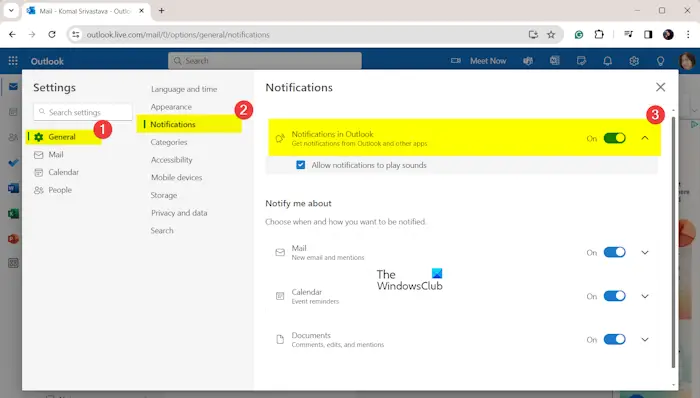 Les notifications Web Outlook ne fonctionnent pas [Fix]