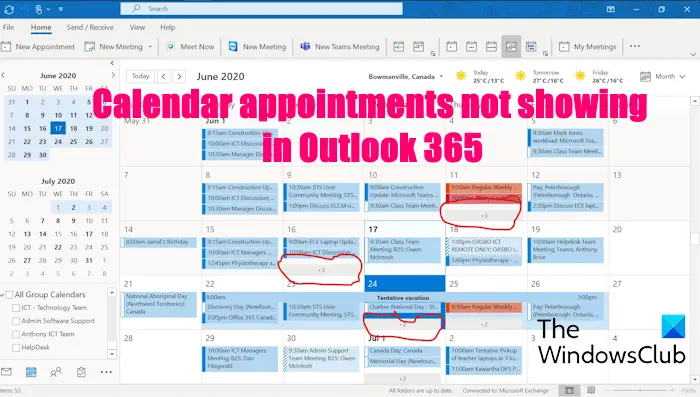 Les rendez-vous du calendrier ne s’affichent pas dans Outlook 365