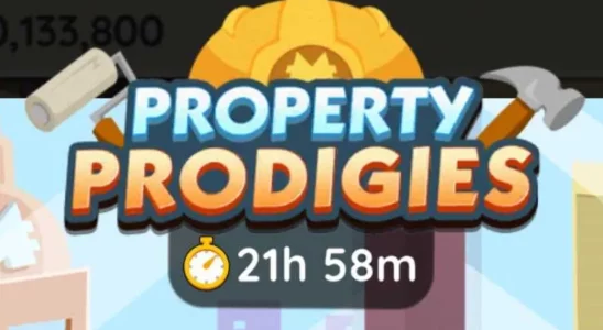 Property Prodigies Logo in monopoly go showing the event banner and the timeframe remaining for players to complete the challenge