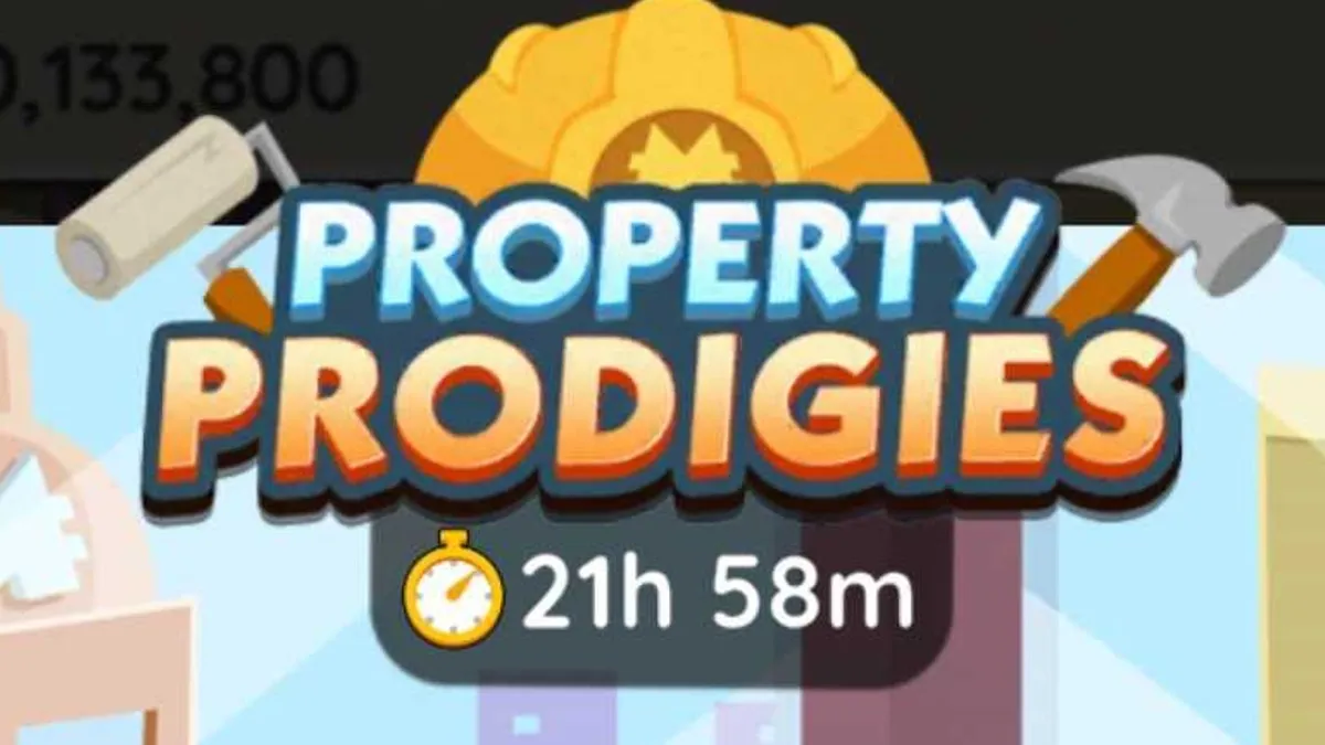 Property Prodigies Logo in monopoly go showing the event banner and the timeframe remaining for players to complete the challenge