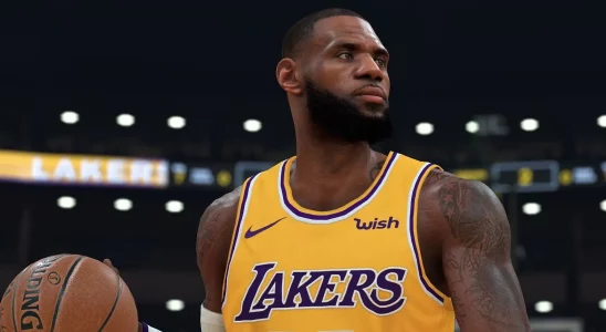 LeBron James dribbling a basketball in 2K.