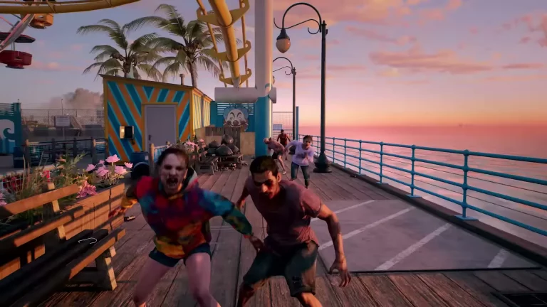 Dead Island 2, with two zombies running towards the player.