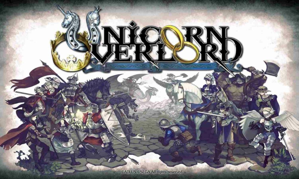 Fantasy game "Unicorn Overlord" logo and characters illustration.