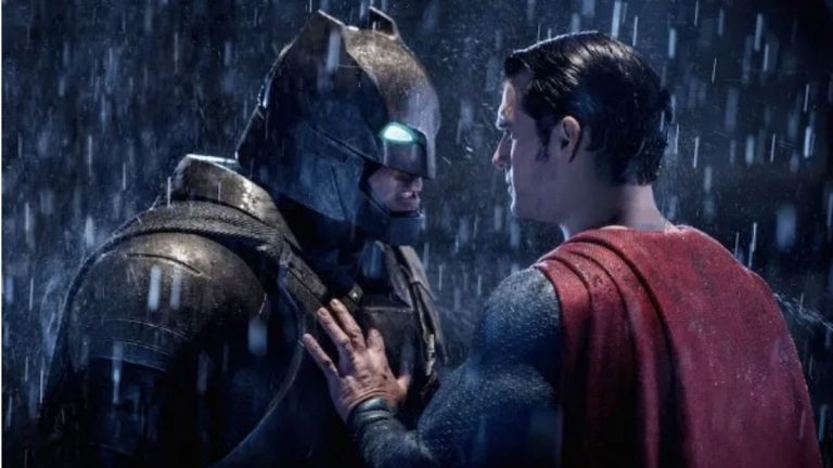 Batman and Superman facing off