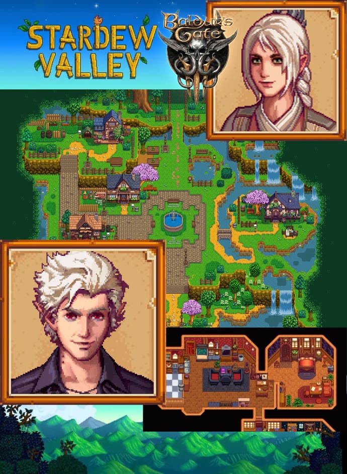 Astarian et Shadowheart dans Stardew Valley