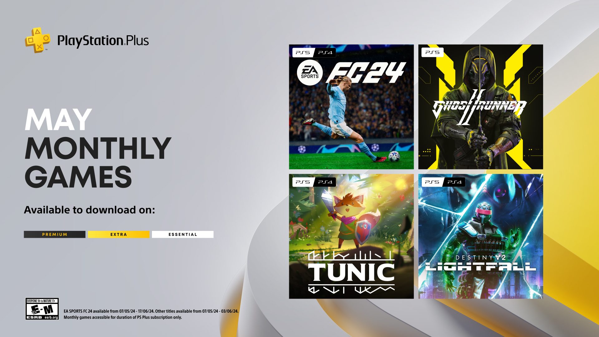 PlayStation Plus Monthly Games for May: EA Sports FC 24, Ghostrunner 2, Tunic, Destiny 2: Lightfall 