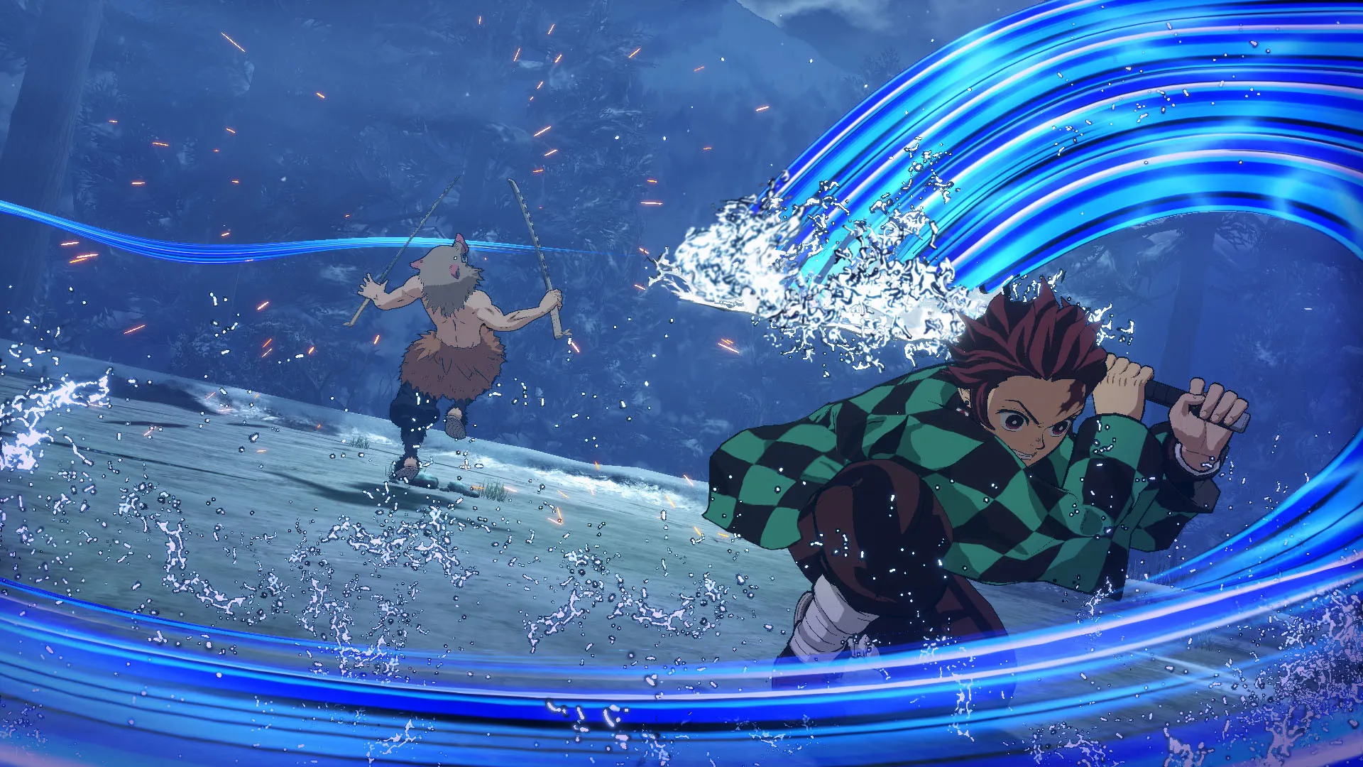 Tanjiro using Water Breathing in Demon Slayer: Kimetsu no Yaiba – The Hinokami Chronicles