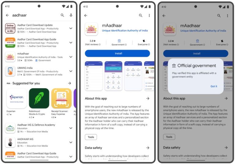 Google affichera désormais des étiquettes dans le Play Store pour désigner les applications officielles du gouvernement