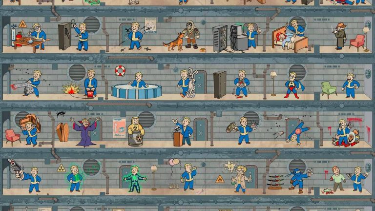 fallout 4 starting stats depicted by several cartoon vault boys