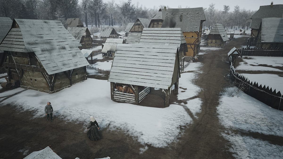 Manor Lords image of Small Stables with two oxen