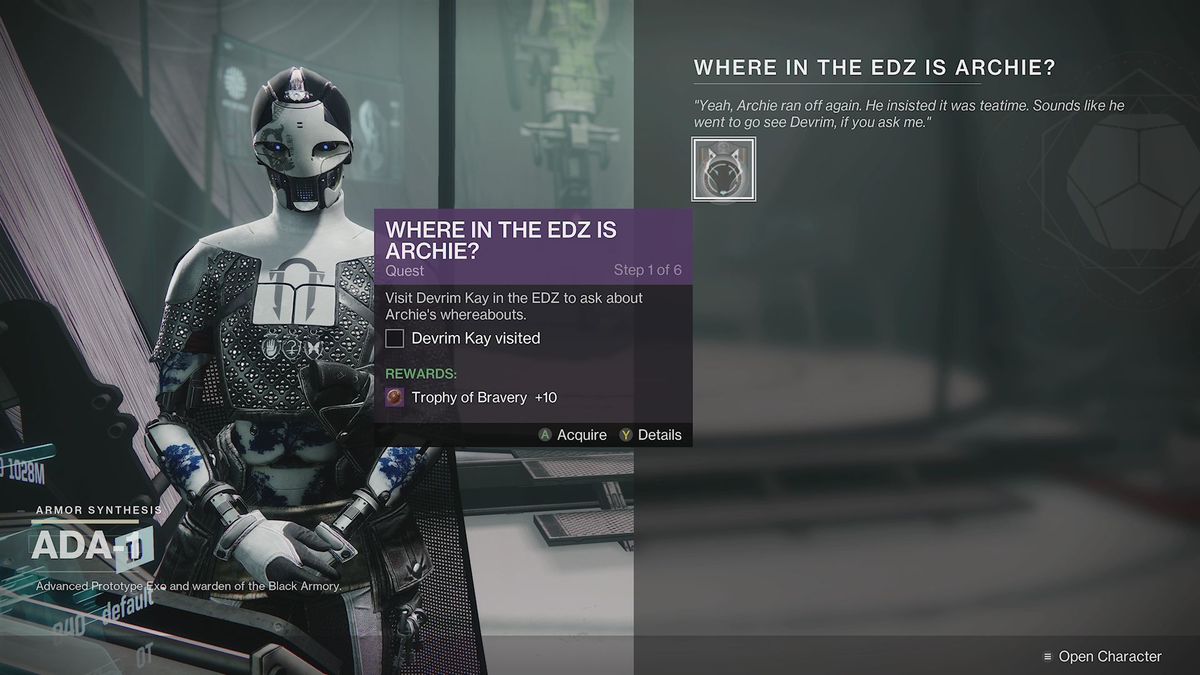 Ada et le début de Où est Archie dans l'EDZ ?  quête dans Destiny 2