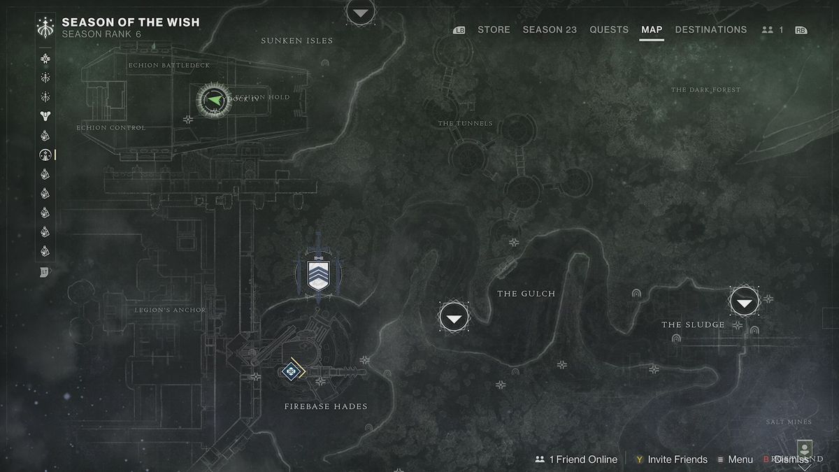 Un écran de carte dans Destiny 2