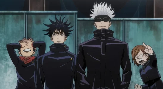 Gojo, Megumi, Nobara, and Yuji in Jujutsu Kaisen Season 1.