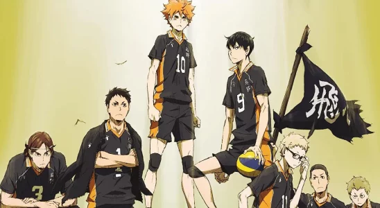 The main cast of Haikyuu on a yellow and white backdrop