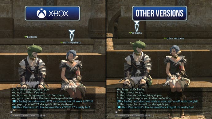 final fantasy 14 : filtre de discussion sur Xbox Series X/S vs autres versions