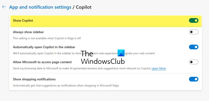 masquer ou supprimer le bouton Copilot avec Bing Chat dans Edge