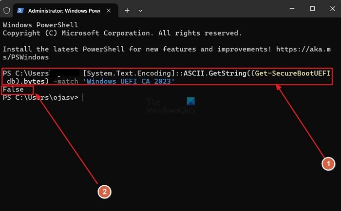 Vérifier la mise à jour Windows UEFI CA 2023 à l'aide de Powershell