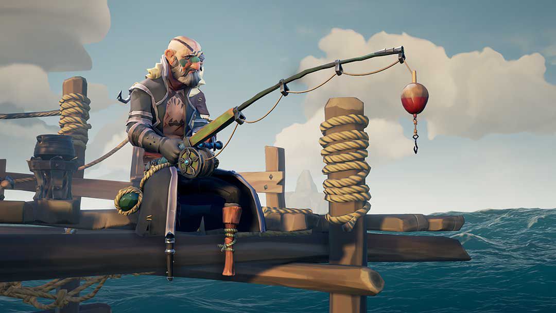 Sea of ​​Thieves - Merrick pêche assis au bord d'une jetée