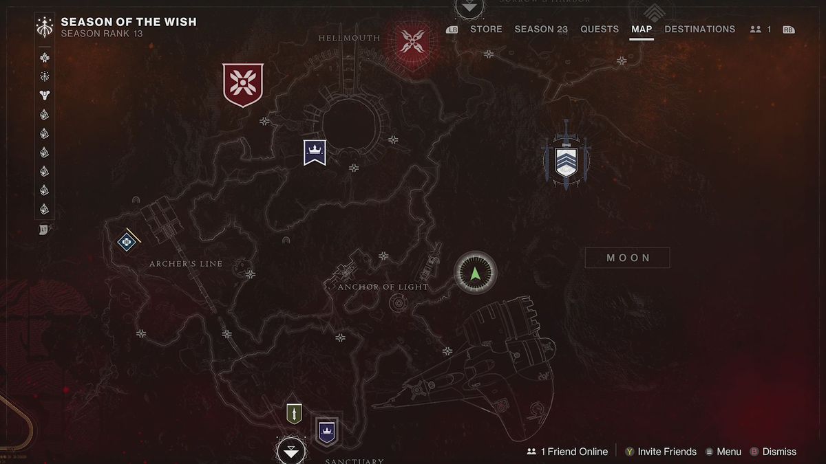 La carte de destination de la Lune dans Destiny 2